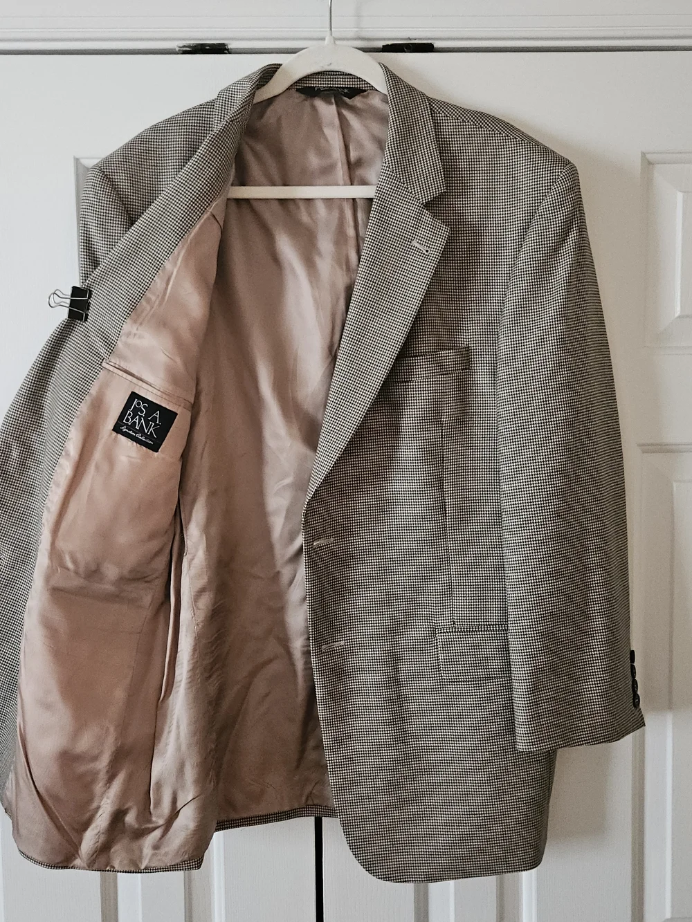 Jos. A. Bank Men's Tan Black Houndstooth Wool Blazer/Sportcoat 2-Button 43RG.